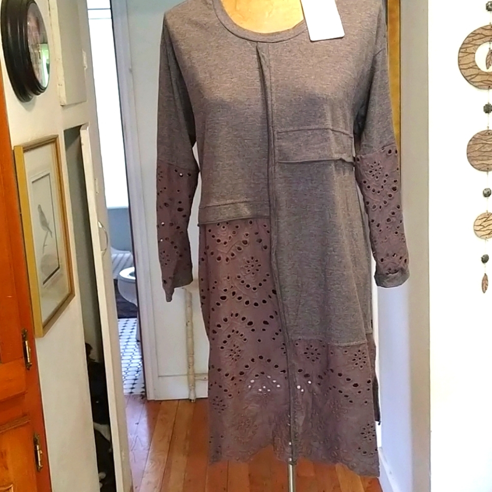 Pretty Angel Grey Eyelet Long Tunic